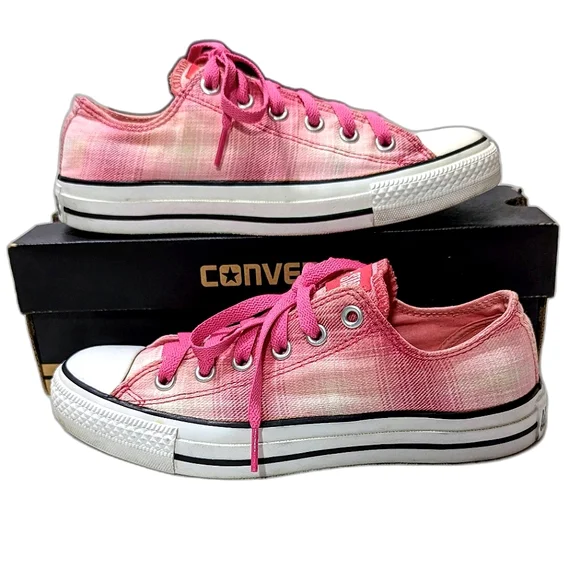 🩷 Pink Plaid Converse All Stars 🩷 - Picture 1 of 9